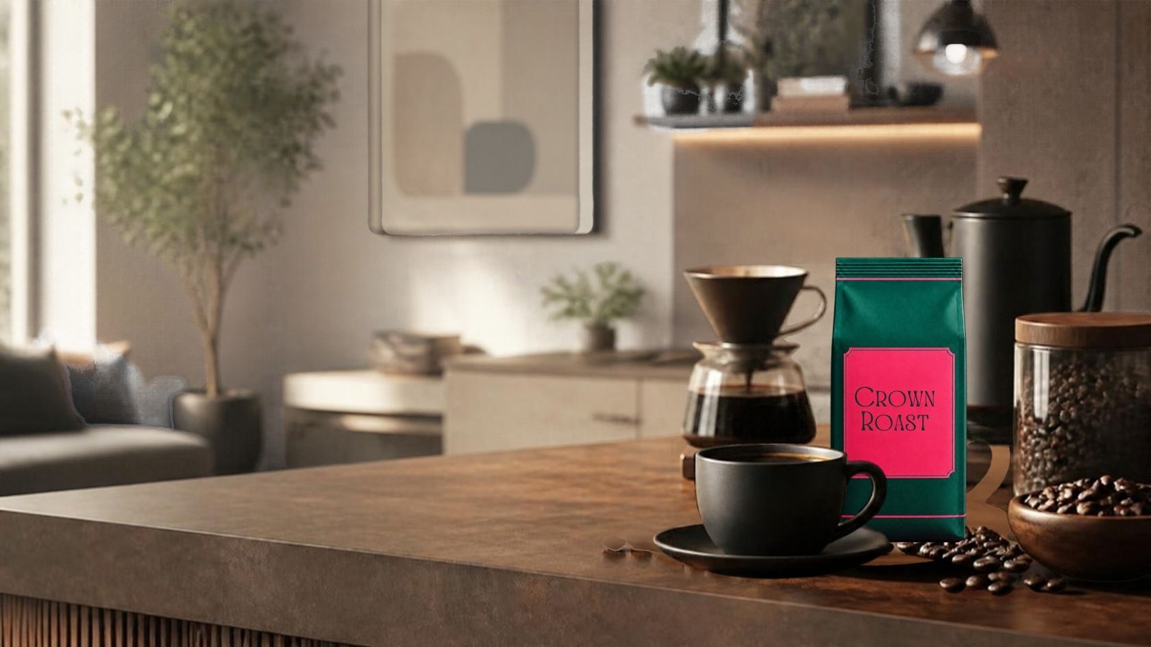 温かい室内でコーヒーを楽しむCROWN ROASTのある暮らし